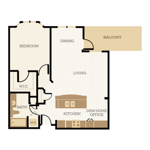 Floor plan for 1 bed, 1 bath, 853 sqft